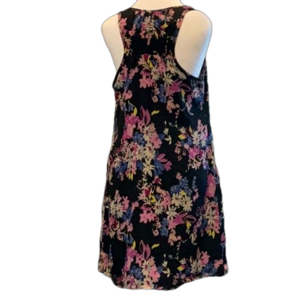 Pink Floral Racerback Mini Dress Smocked Back A-Line Lined M